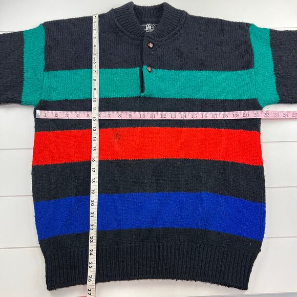 Lobo by Pendleton Vintage Pullover Henley Wool Sweater Size M black blue Stripe - Picture 5 of 6